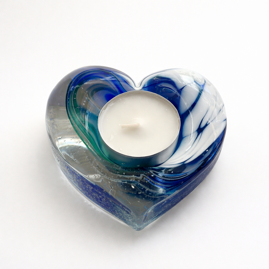 Handgefertigtes Glas-Teelicht Herzform | Unikat