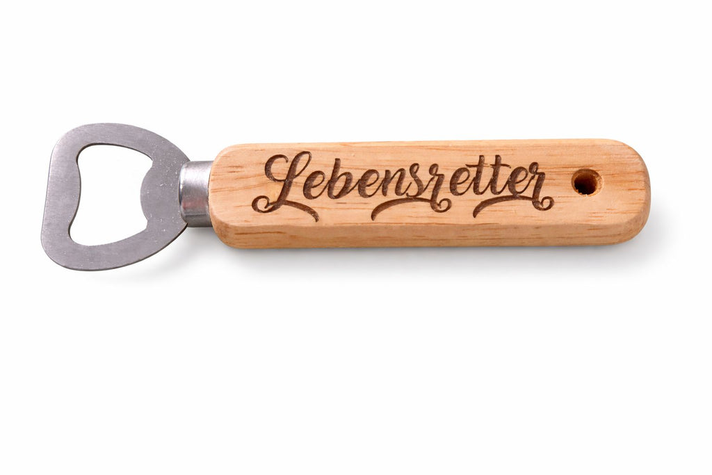 Personalisierter Flaschenöffner aus Holz – graviert mit Wunschtext oder Logo