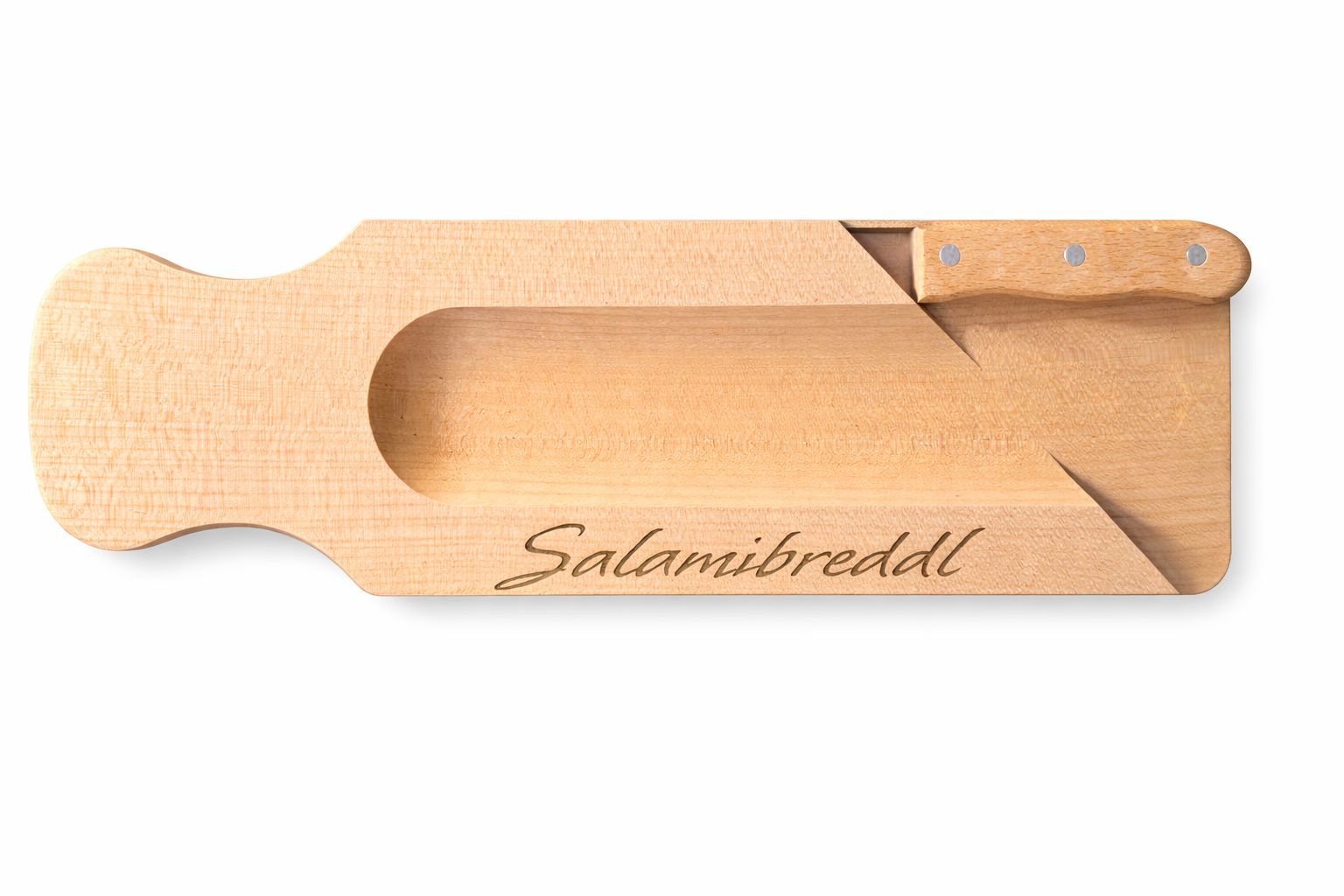 Personalisiertes Salamibrett aus Ahorn inkl. Brotzeitmesser